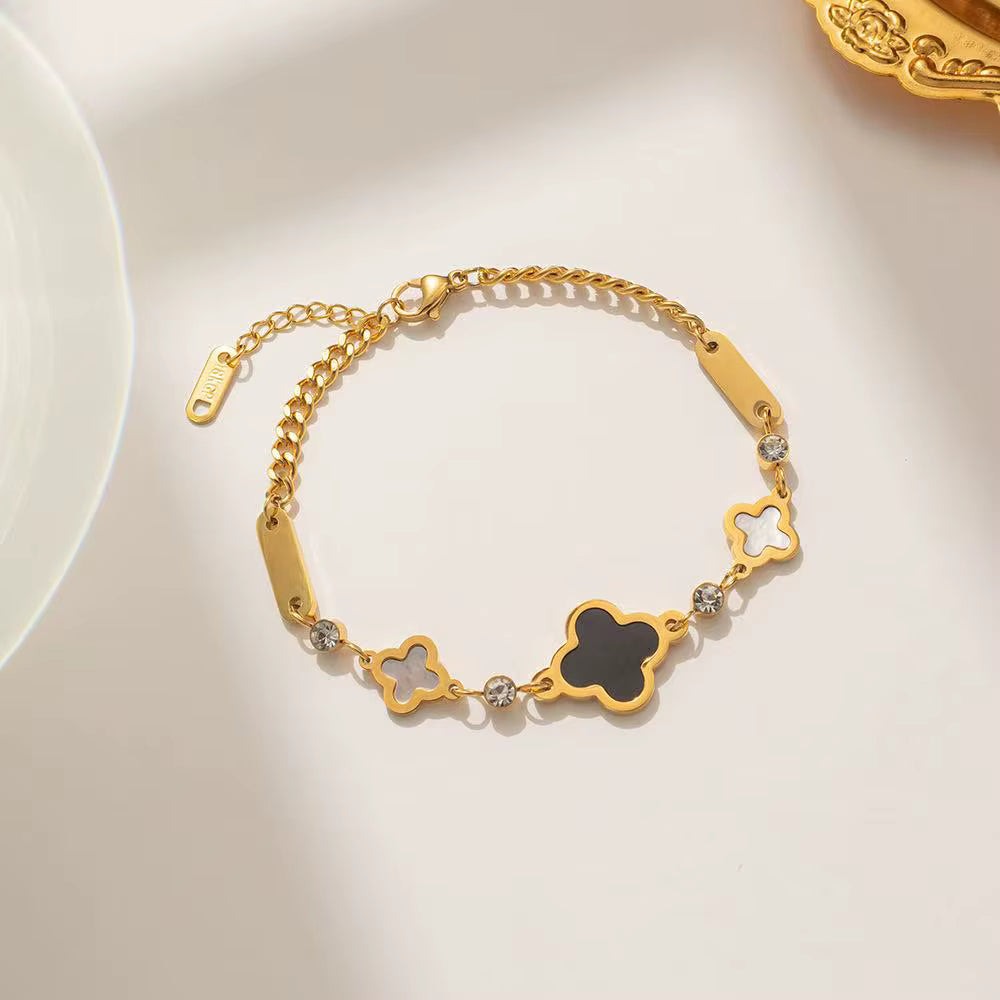 Elegance Four-leaf Flower Stainless Steel Shell Diamond Bracelet Jewellery for Women