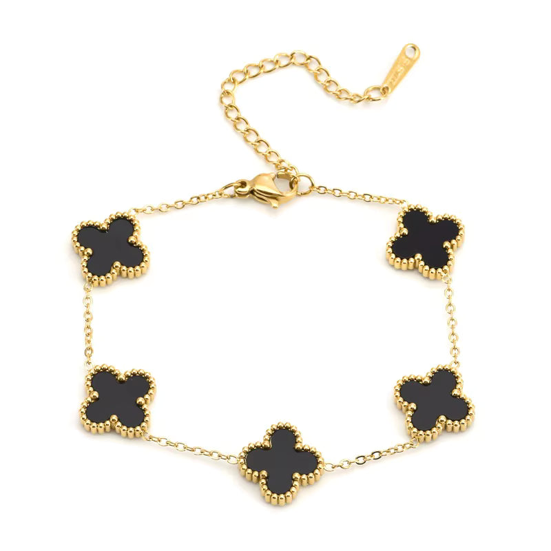 18k Gold Non Tarnish Waterproof Adjustable Chain Lucky Four Leaf Clover Bracelet
