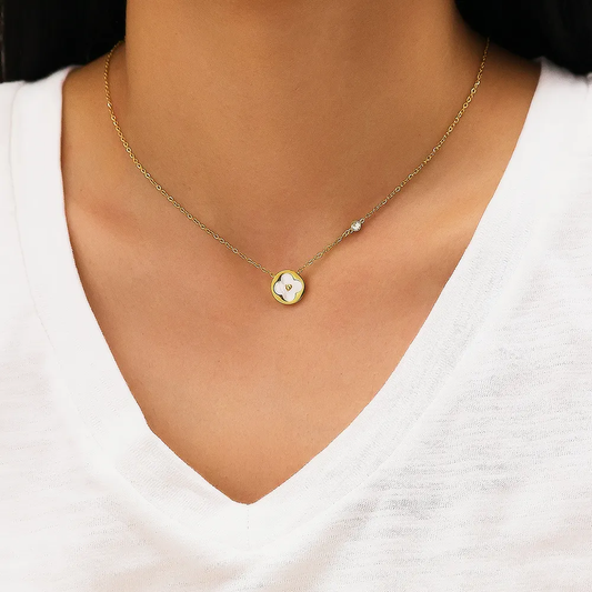 White Flower Necklace 18KGP